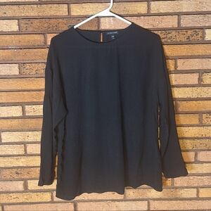 Eileen Fisher Medium Classic Black Long Sleeve 100% Silk Blouse
